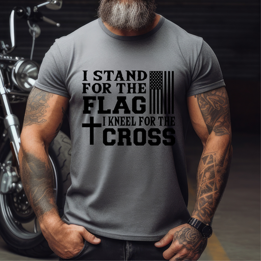 I Stand for the Flag I kneel for the Cross Tee Grey