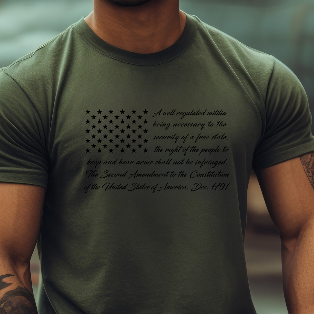 2nd Amendment Flag Military Green Tee w/black